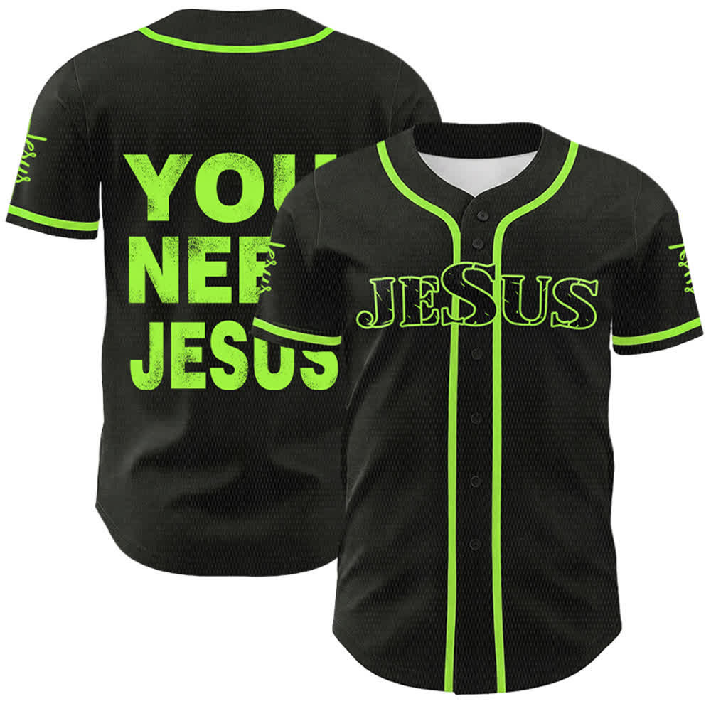 Christianartworkshop Du brauchst Jesus Glaubensbekenntnis Unisex Baseballtrikot - Grün - 5XL - image 18