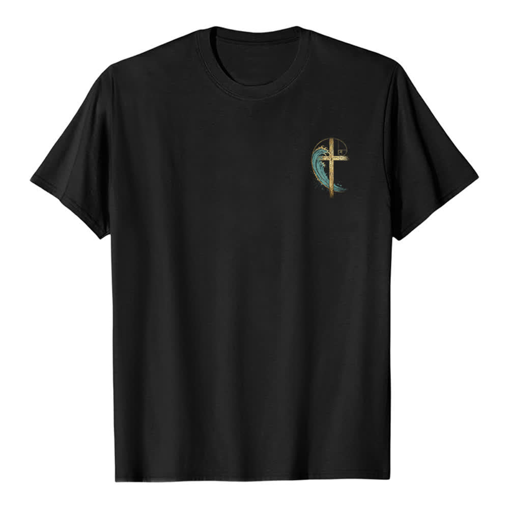 Christianartworkshop Klassisches T-Shirt mit goldenem Kreuz, Wellen, Fibonacci-Folgen und beidseitigem Druck - image 20