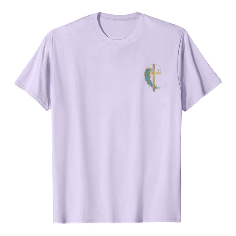 Christianartworkshop Klassisches T-Shirt mit goldenem Kreuz, Wellen, Fibonacci-Folgen und beidseitigem Druck - image 26