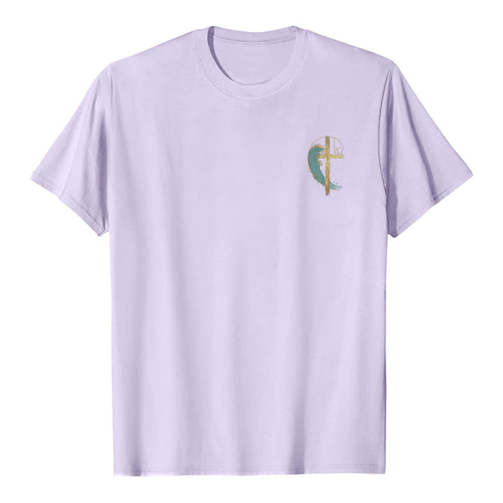 Christianartworkshop Klassisches T-Shirt mit goldenem Kreuz, Wellen, Fibonacci-Folgen und beidseitigem Druck - image 26