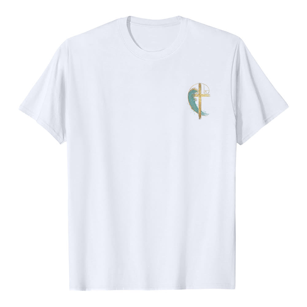 Christianartworkshop Klassisches T-Shirt mit goldenem Kreuz, Wellen, Fibonacci-Folgen und beidseitigem Druck - image 8