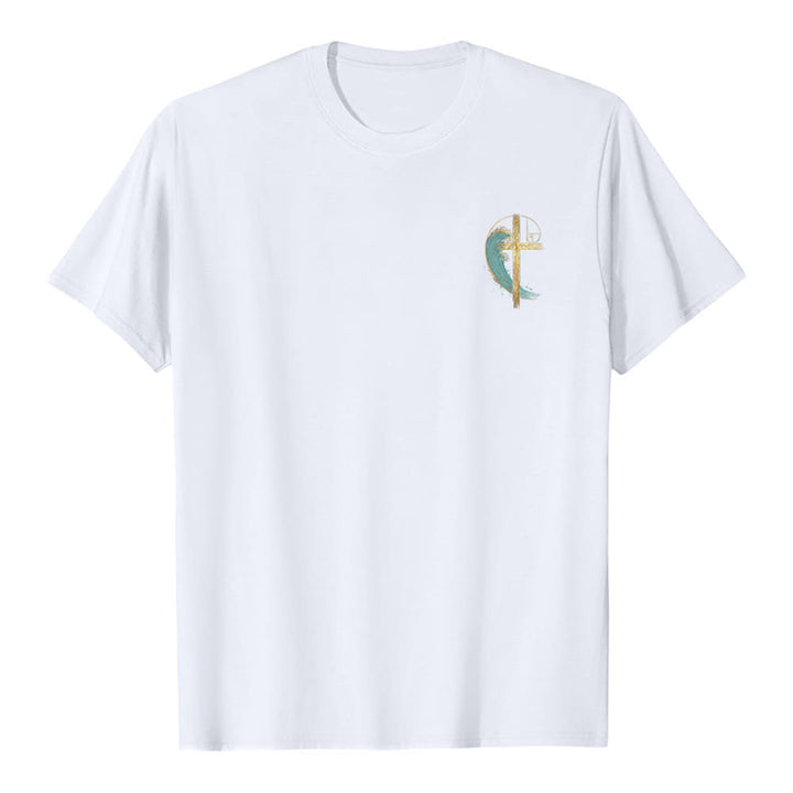 Christianartworkshop Klassisches T-Shirt mit goldenem Kreuz, Wellen, Fibonacci-Folgen und beidseitigem Druck - image 8