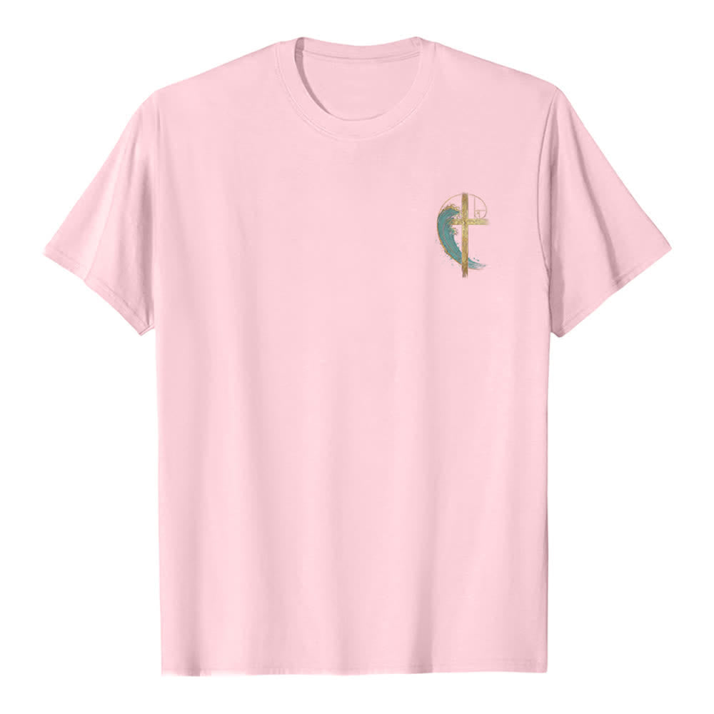 Christianartworkshop Klassisches T-Shirt mit goldenem Kreuz, Wellen, Fibonacci-Folgen und beidseitigem Druck - image 5