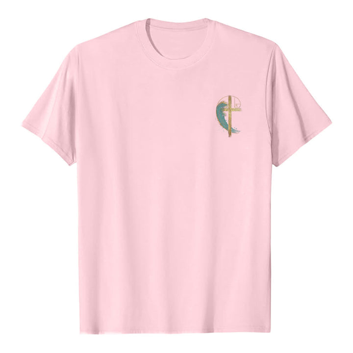 Christianartworkshop Klassisches T-Shirt mit goldenem Kreuz, Wellen, Fibonacci-Folgen und beidseitigem Druck - image 5