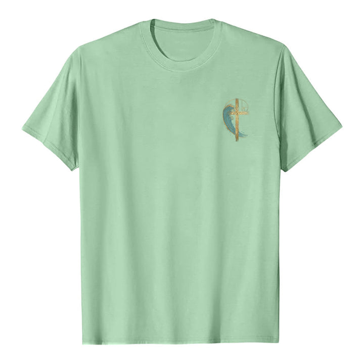 Christianartworkshop Klassisches T-Shirt mit goldenem Kreuz, Wellen, Fibonacci-Folgen und beidseitigem Druck - image 2