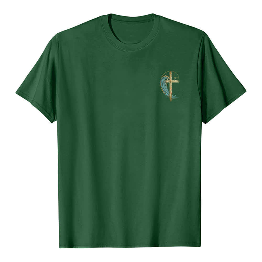 Christianartworkshop Klassisches T-Shirt mit goldenem Kreuz, Wellen, Fibonacci-Folgen und beidseitigem Druck - image 17