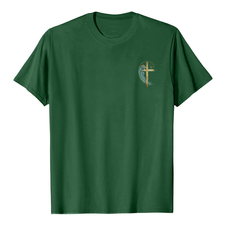Christianartworkshop Klassisches T-Shirt mit goldenem Kreuz, Wellen, Fibonacci-Folgen und beidseitigem Druck - image 17