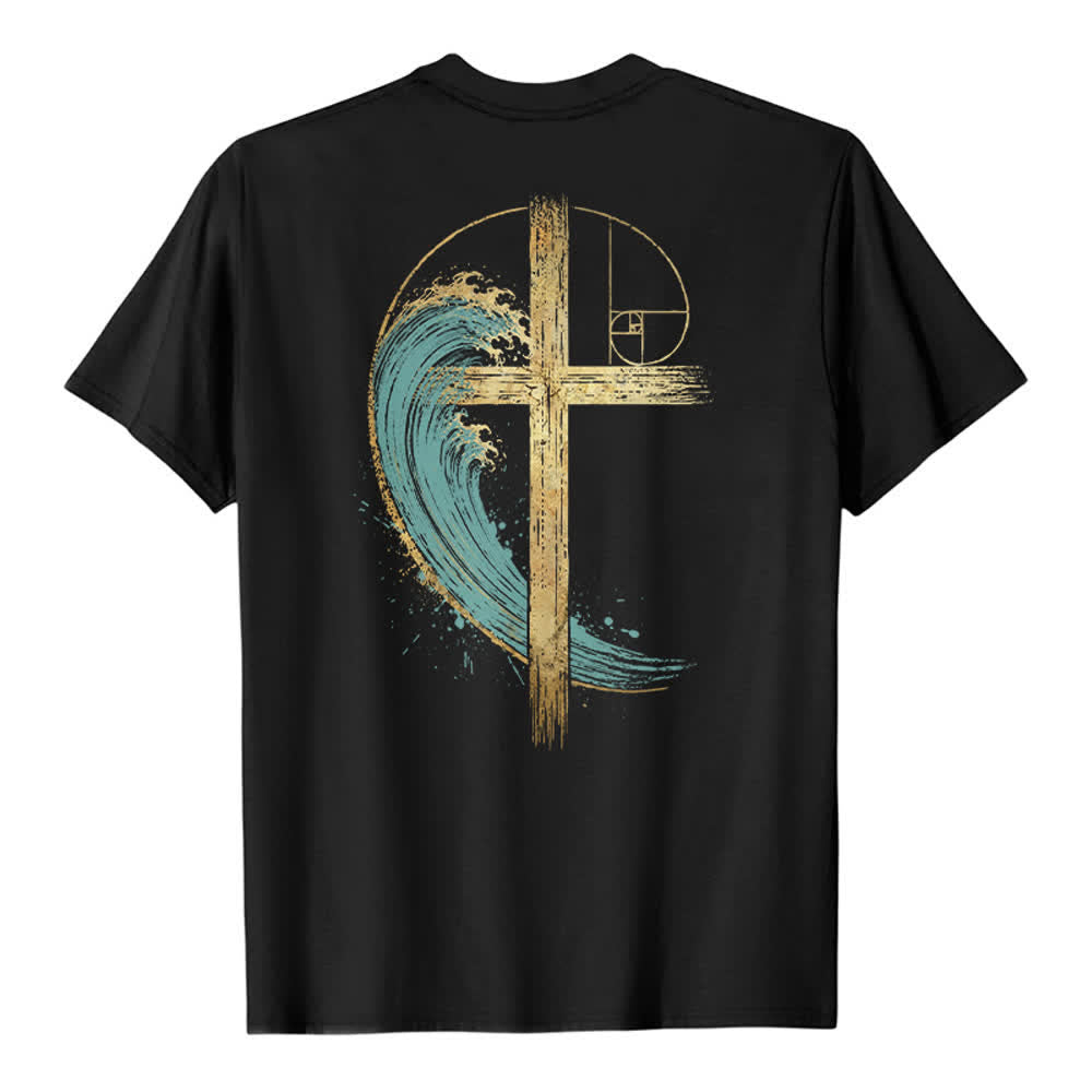 Christianartworkshop Klassisches T-Shirt mit goldenem Kreuz, Wellen, Fibonacci-Folgen und beidseitigem Druck - image 19