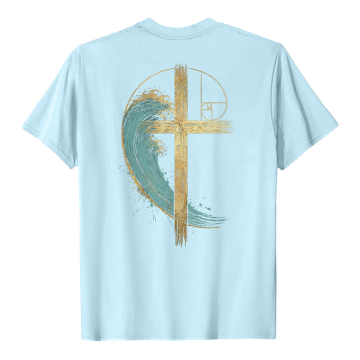 Christianartworkshop Klassisches T-Shirt mit goldenem Kreuz, Wellen, Fibonacci-Folgen und beidseitigem Druck - image 22