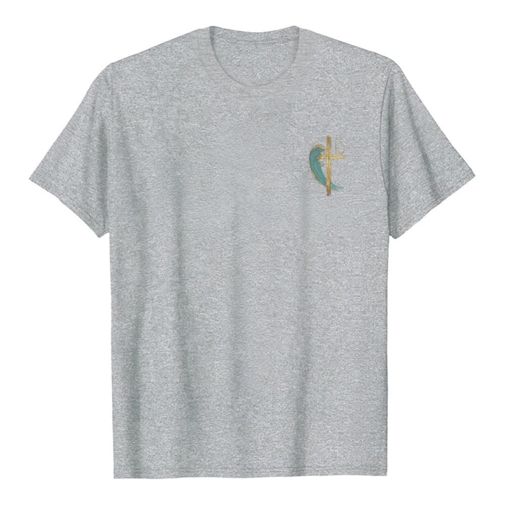 Christianartworkshop Klassisches T-Shirt mit goldenem Kreuz, Wellen, Fibonacci-Folgen und beidseitigem Druck - image 14