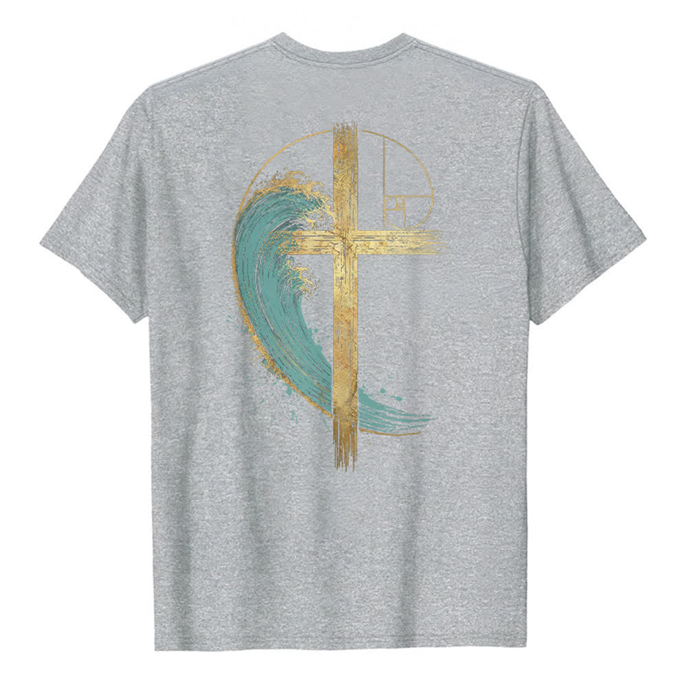 Christianartworkshop Klassisches T-Shirt mit goldenem Kreuz, Wellen, Fibonacci-Folgen und beidseitigem Druck - image 13