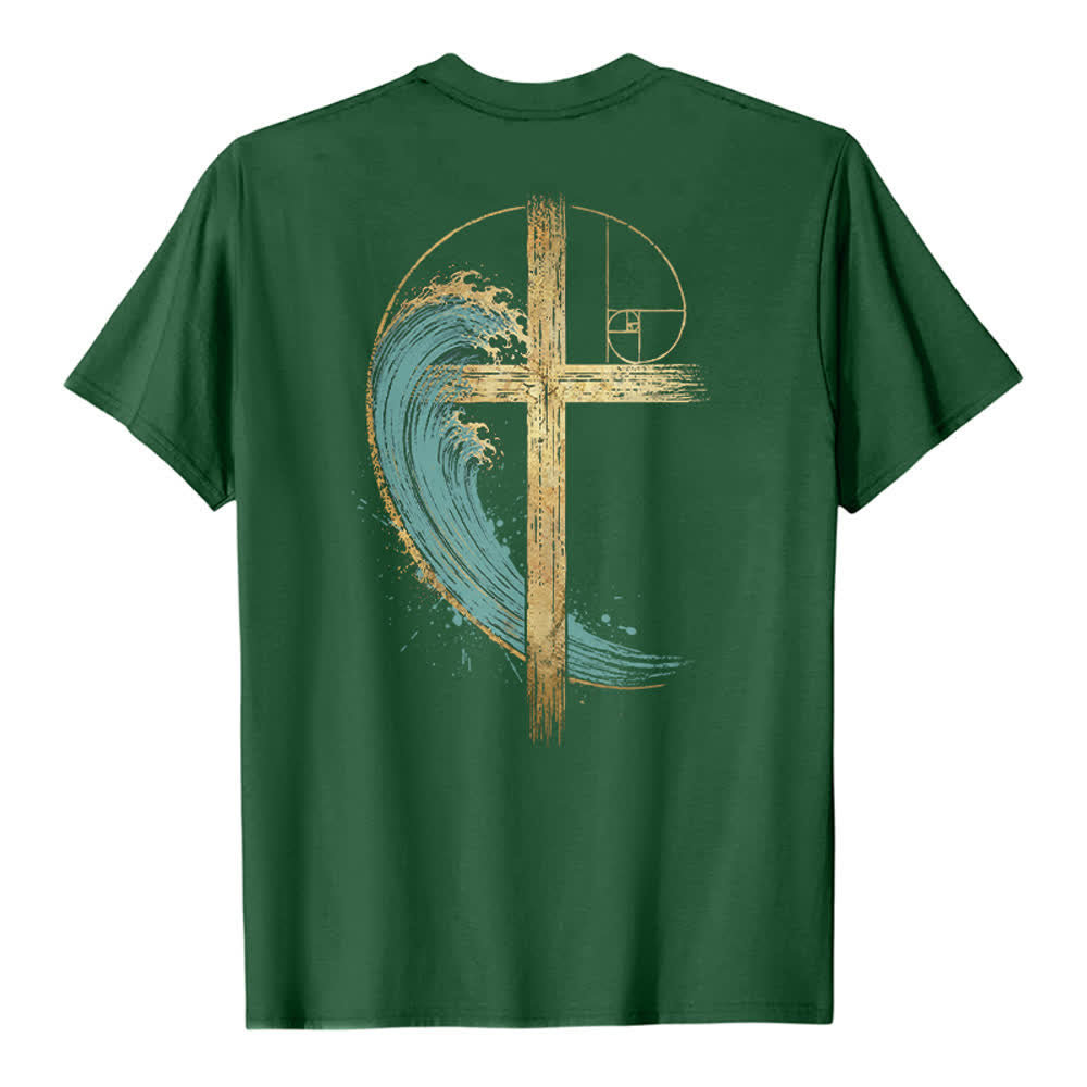 Christianartworkshop Klassisches T-Shirt mit goldenem Kreuz, Wellen, Fibonacci-Folgen und beidseitigem Druck - image 16