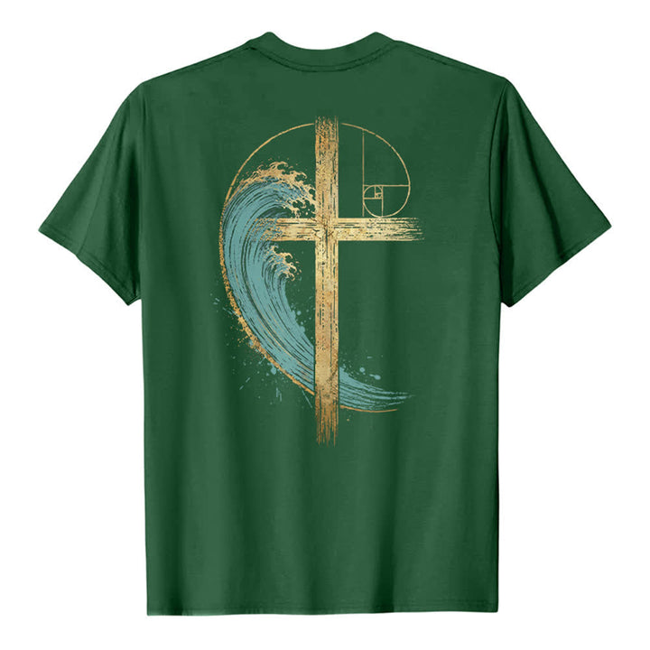 Christianartworkshop Klassisches T-Shirt mit goldenem Kreuz, Wellen, Fibonacci-Folgen und beidseitigem Druck - image 16