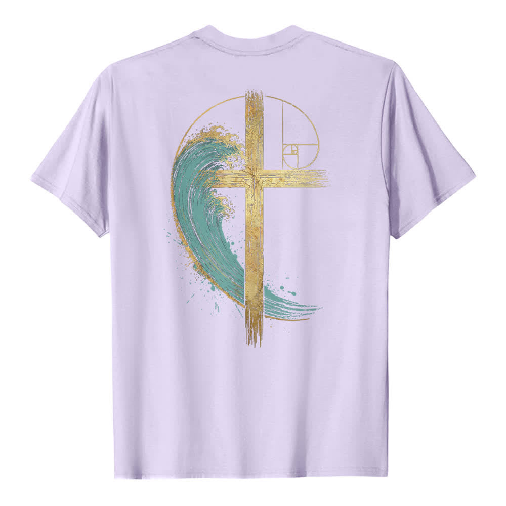 Christianartworkshop Klassisches T-Shirt mit goldenem Kreuz, Wellen, Fibonacci-Folgen und beidseitigem Druck - image 25