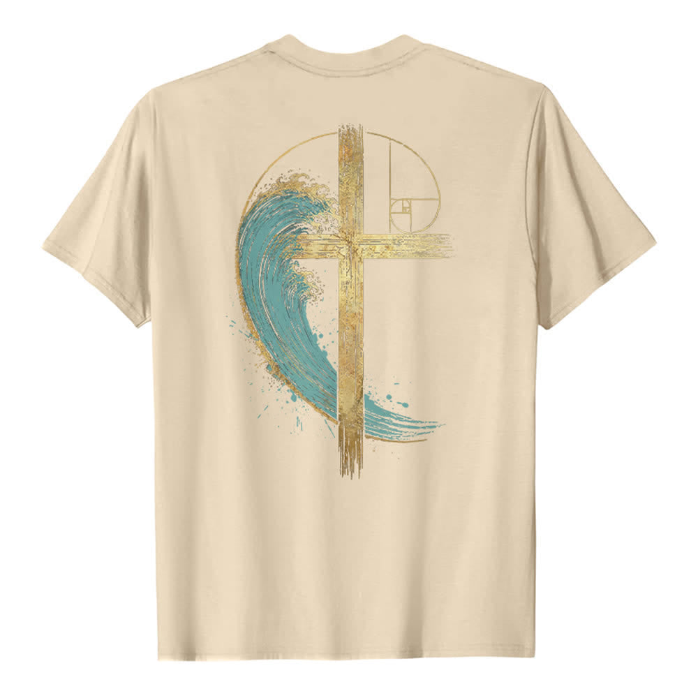 Christianartworkshop Klassisches T-Shirt mit goldenem Kreuz, Wellen, Fibonacci-Folgen und beidseitigem Druck - image 10