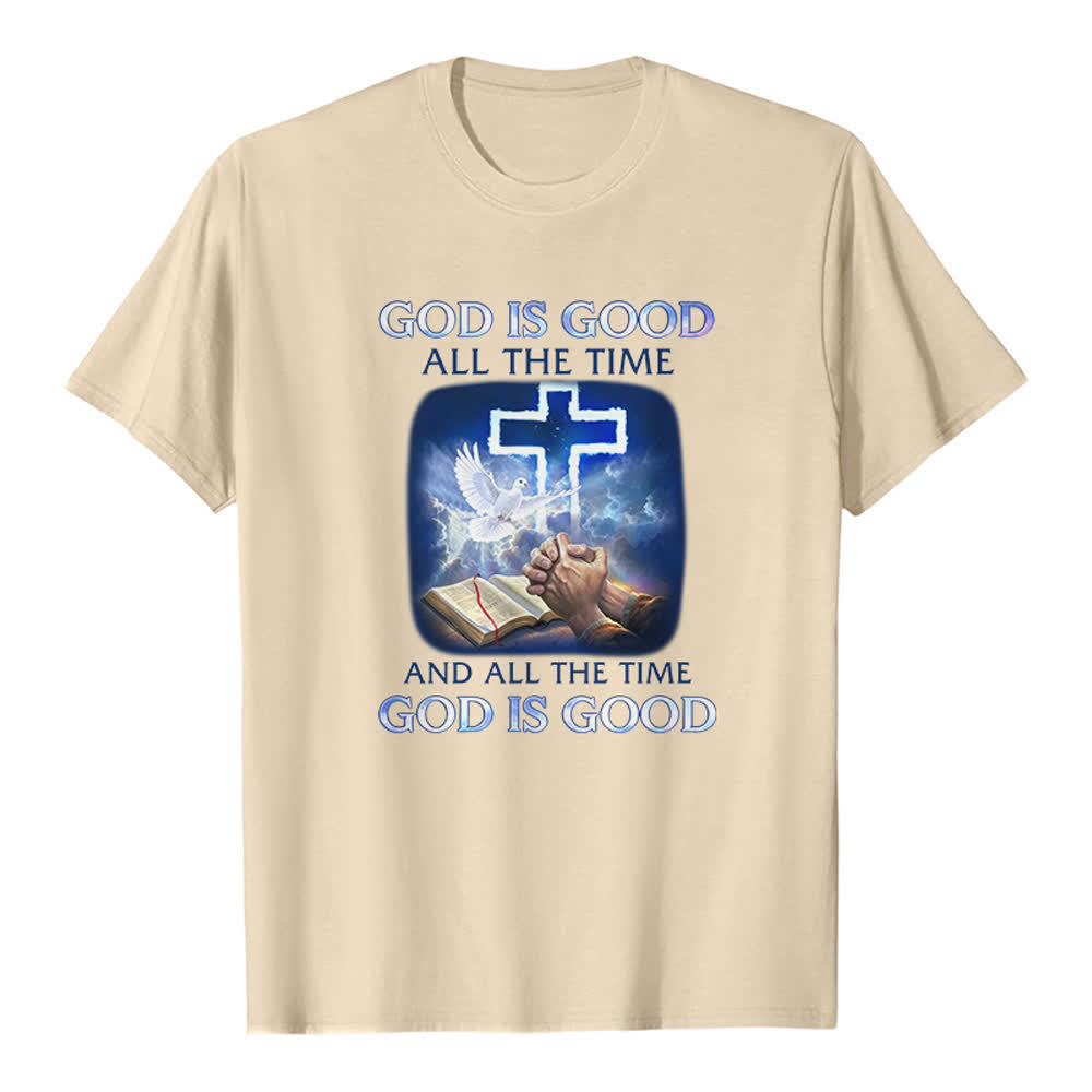 Christianartworkshop Gott ist immer gut – Klassisches T-Shirt mit Kreuz-Tauben-Bibelmotiv - Beige - 2XL - image 5