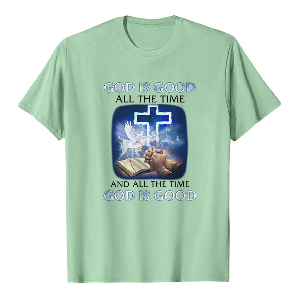Christianartworkshop Gott ist immer gut – Klassisches T-Shirt mit Kreuz-Tauben-Bibelmotiv - Hellgrün - 2XL - image 2