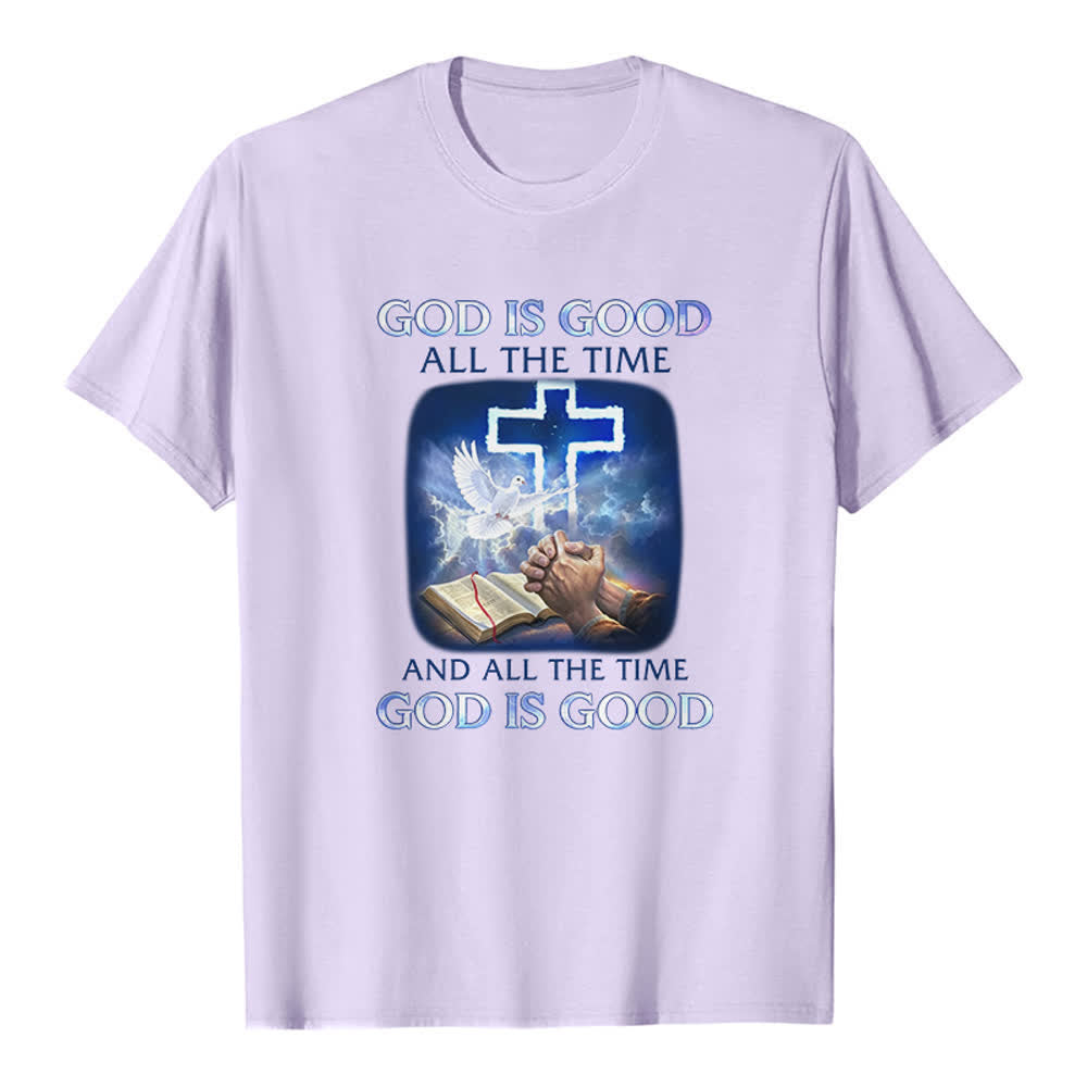 Christianartworkshop Gott ist immer gut – Klassisches T-Shirt mit Kreuz-Tauben-Bibelmotiv - Lila - 2XL - image 1