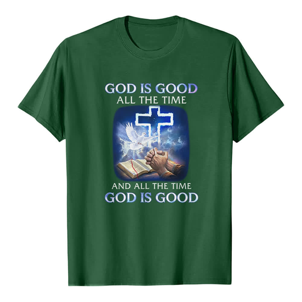 Christianartworkshop Gott ist immer gut – Klassisches T-Shirt mit Kreuz-Tauben-Bibelmotiv - Dunkelgrün - 2XL - image 7