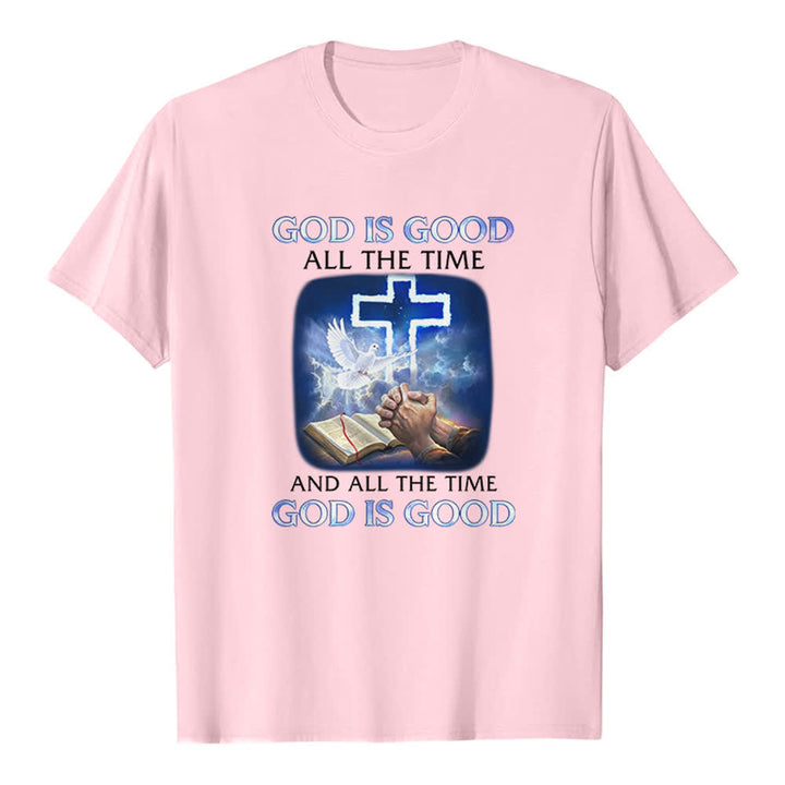 Christianartworkshop Gott ist immer gut – Klassisches T-Shirt mit Kreuz-Tauben-Bibelmotiv - Rosa - 2XL - image 3