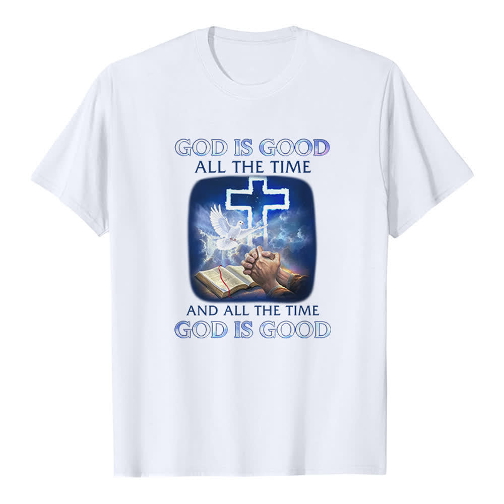 Christianartworkshop Gott ist immer gut – Klassisches T-Shirt mit Kreuz-Tauben-Bibelmotiv - Weiß - 2XL - image 4
