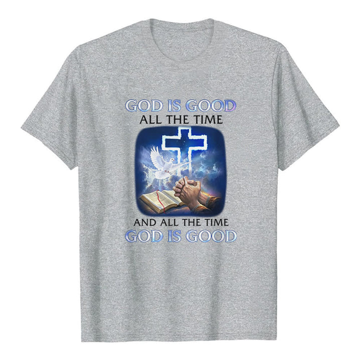 Christianartworkshop Gott ist immer gut – Klassisches T-Shirt mit Kreuz-Tauben-Bibelmotiv - Grau - 2XL - image 6