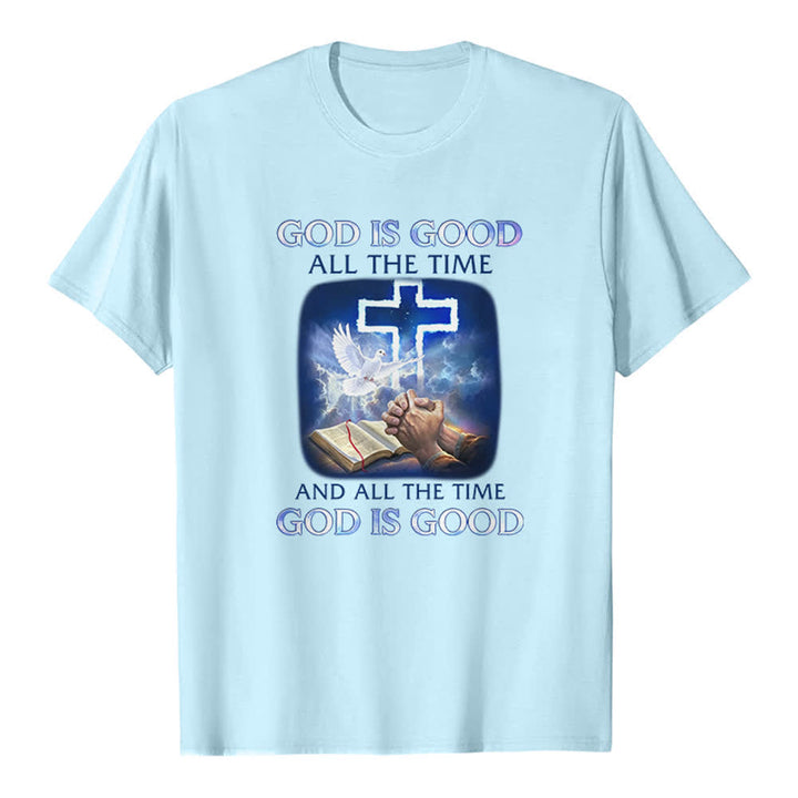 Christianartworkshop Gott ist immer gut – Klassisches T-Shirt mit Kreuz-Tauben-Bibelmotiv - Blau - 2XL - image 0
