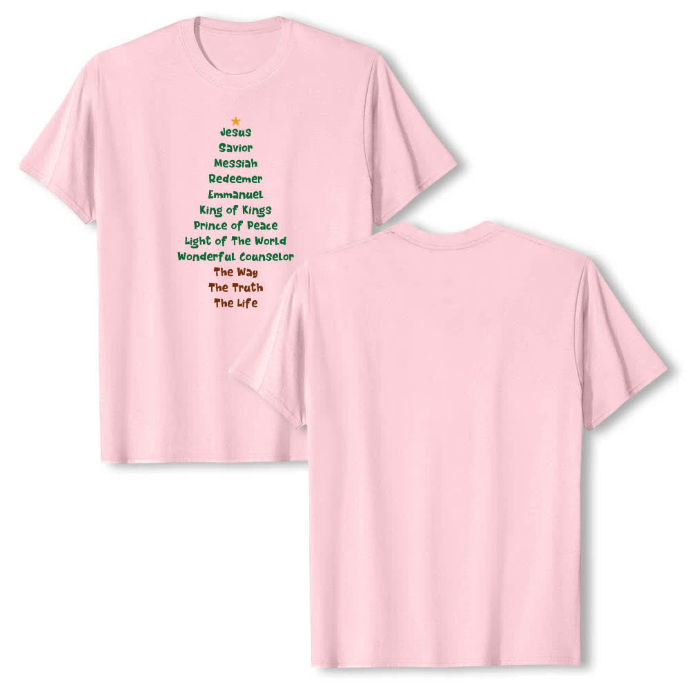 Christianartworkshop Klassisches T-Shirt mit doppelseitigem Jesusnamen-Weihnachtsbaum-Buchstabendruck - Rosa - 2XL - image 15