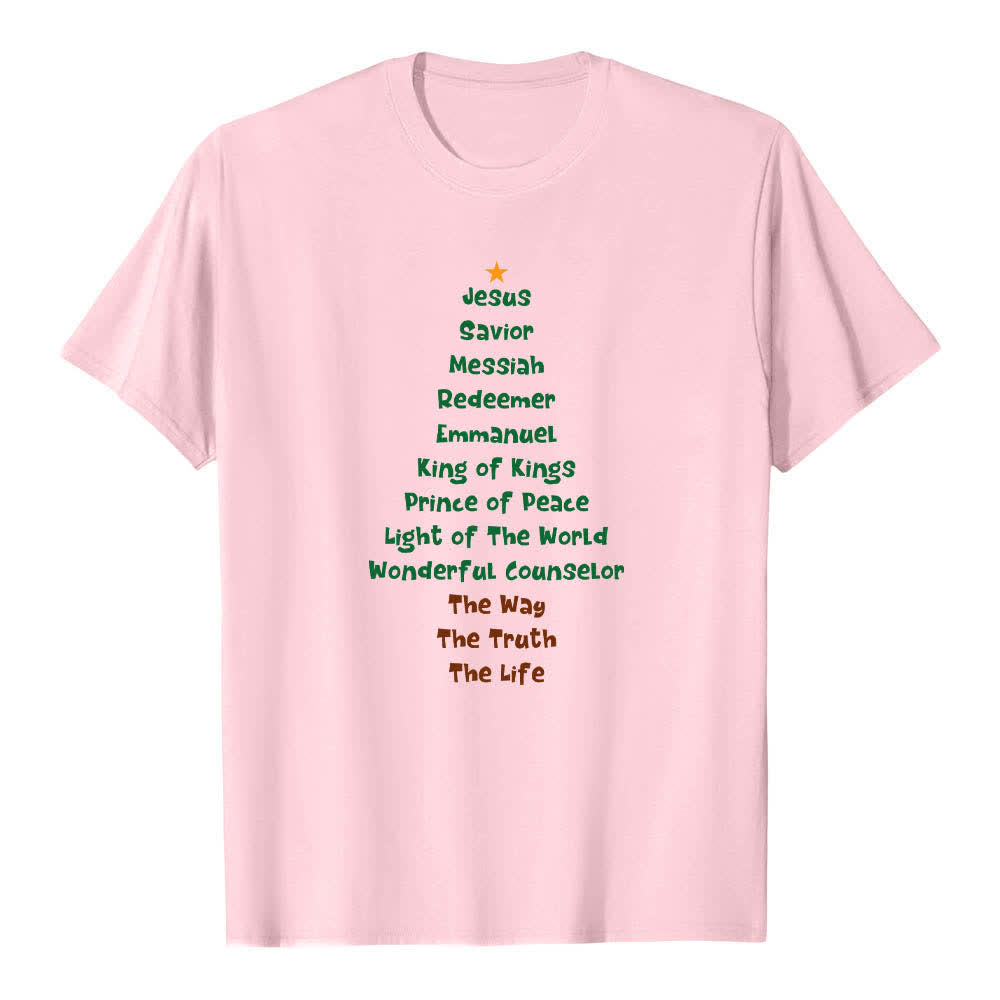 Christianartworkshop Klassisches T-Shirt mit doppelseitigem Jesusnamen-Weihnachtsbaum-Buchstabendruck - image 16