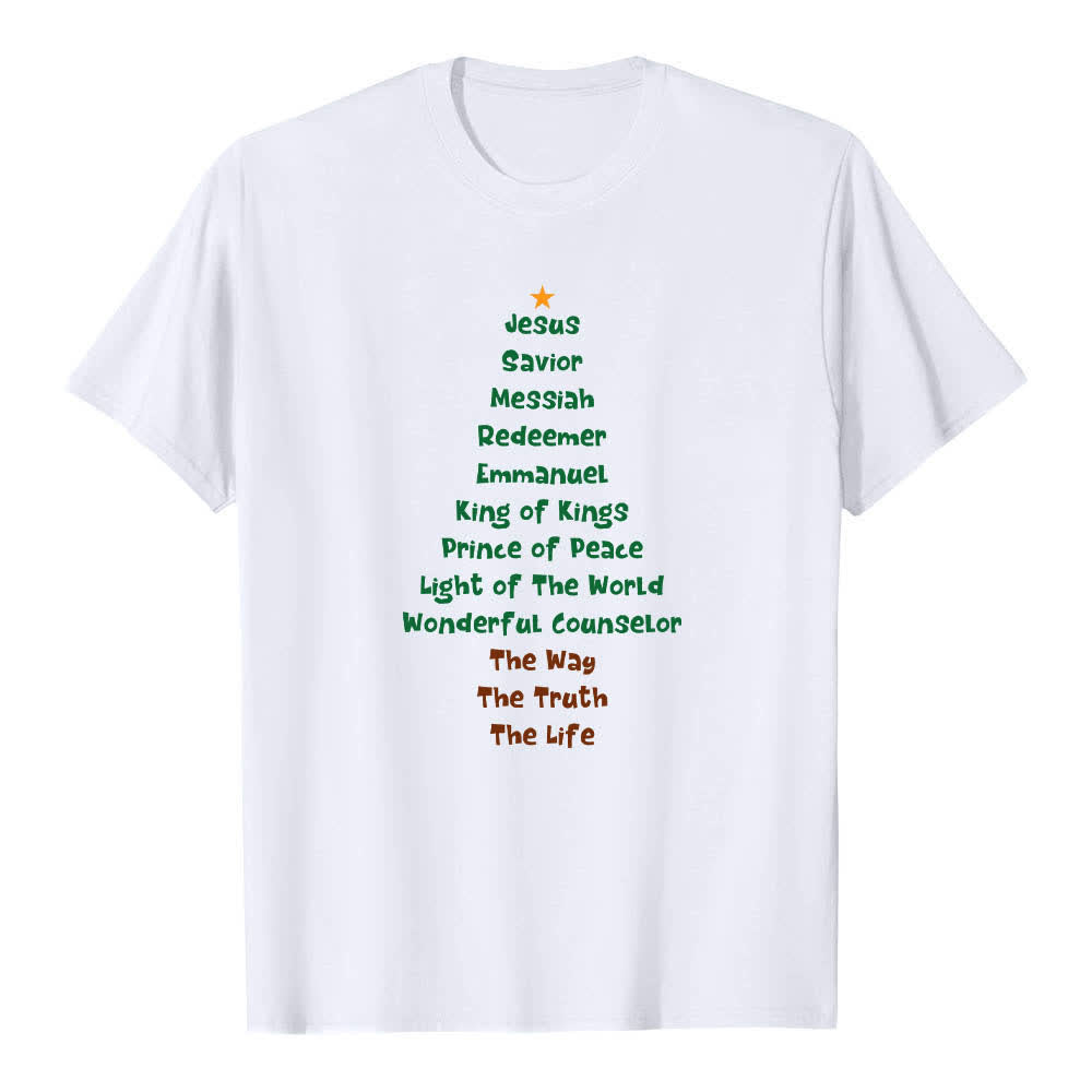 Christianartworkshop Doppelseitiger Weihnachtsbaum-Buchstabendruck mit Jesusnamen Klassisches T-Shirt - Weiß - 2XL - image 6