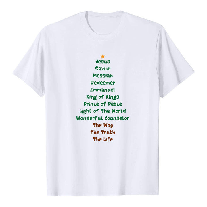 Christianartworkshop Doppelseitiger Weihnachtsbaum-Buchstabendruck mit Jesusnamen Klassisches T-Shirt - Weiß - 2XL - image 6