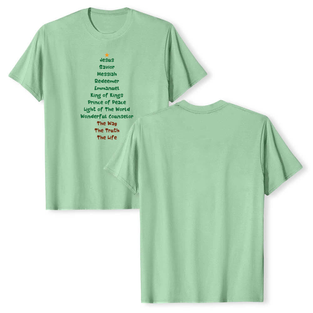 Christianartworkshop Klassisches T-Shirt mit doppelseitigem Jesusnamen-Weihnachtsbaum-Buchstabendruck - Hellgrün - 2XL - image 12