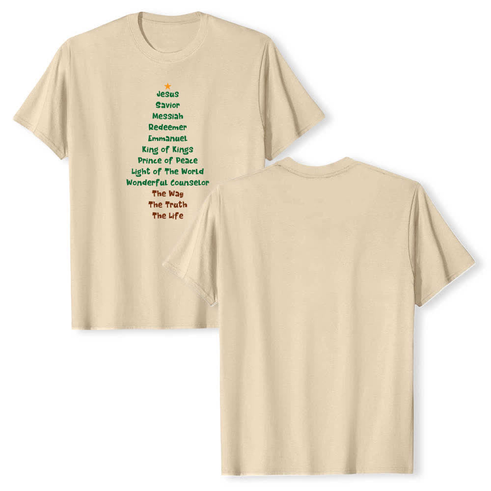 Christianartworkshop Klassisches T-Shirt mit doppelseitigem Jesusnamen-Weihnachtsbaum-Buchstabendruck - Beige - 2XL - image 21
