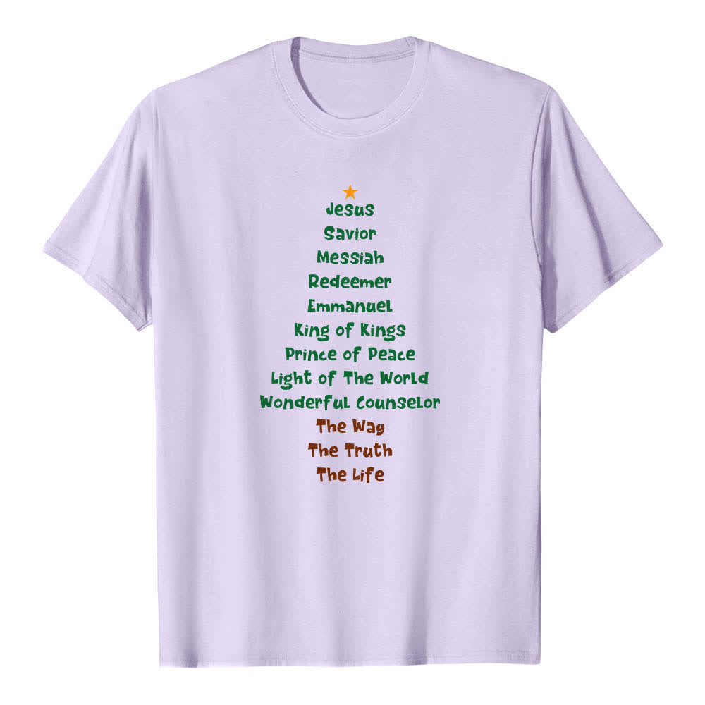 Christianartworkshop Doppelseitiger Weihnachtsbaum-Buchstabendruck mit Jesusnamen Klassisches T-Shirt - Lila - 2XL - image 3