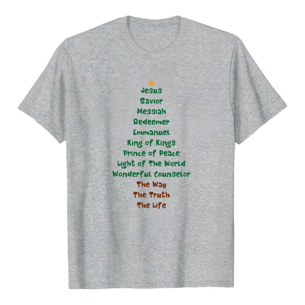 Christianartworkshop Doppelseitiger Weihnachtsbaum-Buchstabendruck mit Jesusnamen Klassisches T-Shirt - Grau - 2XL - image 8