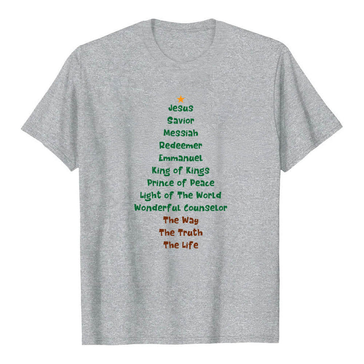 Christianartworkshop Doppelseitiger Weihnachtsbaum-Buchstabendruck mit Jesusnamen Klassisches T-Shirt - Grau - 2XL - image 8