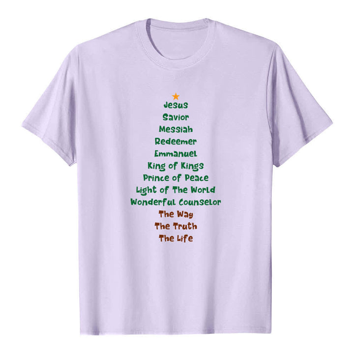 Christianartworkshop Klassisches T-Shirt mit doppelseitigem Jesusnamen-Weihnachtsbaum-Buchstabendruck - image 10