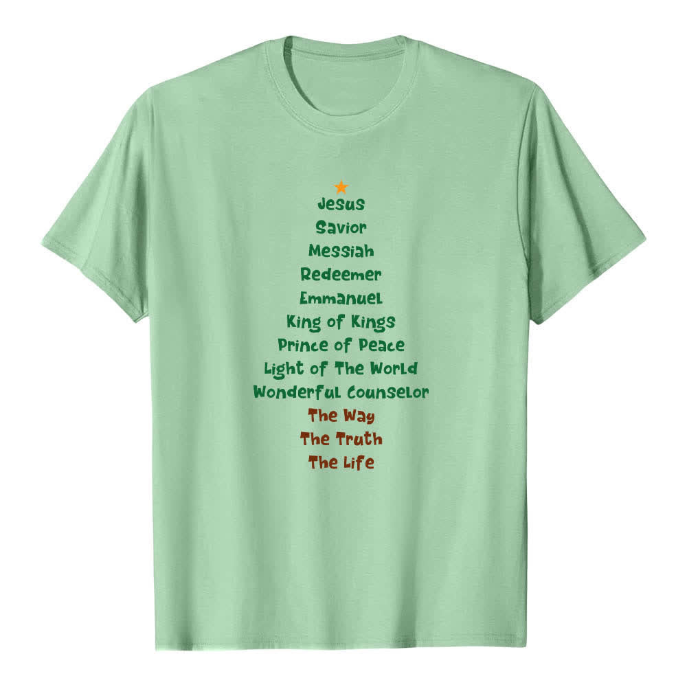 Christianartworkshop Doppelseitiger Weihnachtsbaum-Buchstabendruck mit Jesusnamen Klassisches T-Shirt - Hellgrün - 2XL - image 4