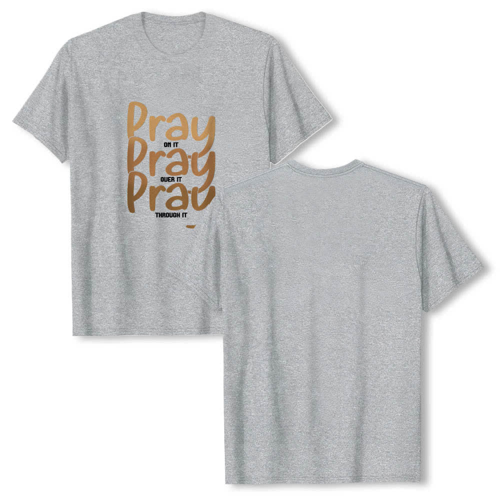 Christianartworkshop Klassisches T-Shirt mit doppelseitigem Aufdruck „Pray On It Over It Through It“. - Grau - 2XL - image 0