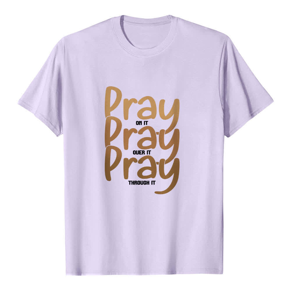 Christianartworkshop Doppelseitiger „Pray On It Over It Through It“-Buchstabendruck Klassisches T-Shirt - Lila - 2XL - image 4