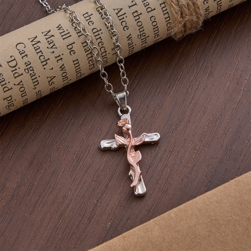 Christianartworkshop Rosenranken-Kreuz-Anhänger-Halskette aus Legierung - Roségold - image 4