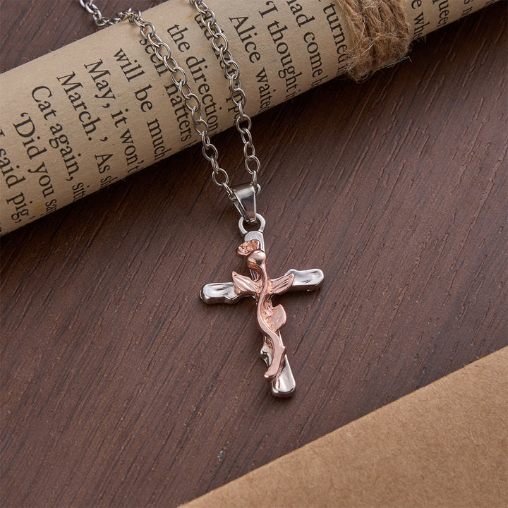 Christianartworkshop Rosenranken-Kreuz-Anhänger-Halskette aus Legierung - Roségold - image 4