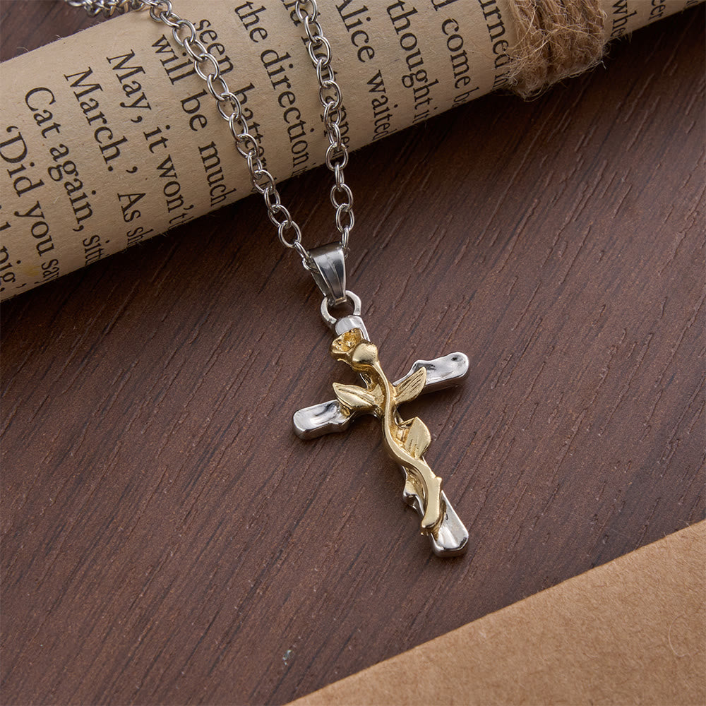 Christianartworkshop Rosenranken-Kreuz-Anhänger-Halskette aus Legierung - Golden - image 3