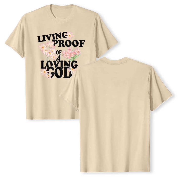 Christianartworkshop Klassisches T-Shirt mit doppelseitigem Blumendruck und dem Aufdruck „Lebender Beweis eines liebenden Gottes“. - Beige - 2XL - image 3