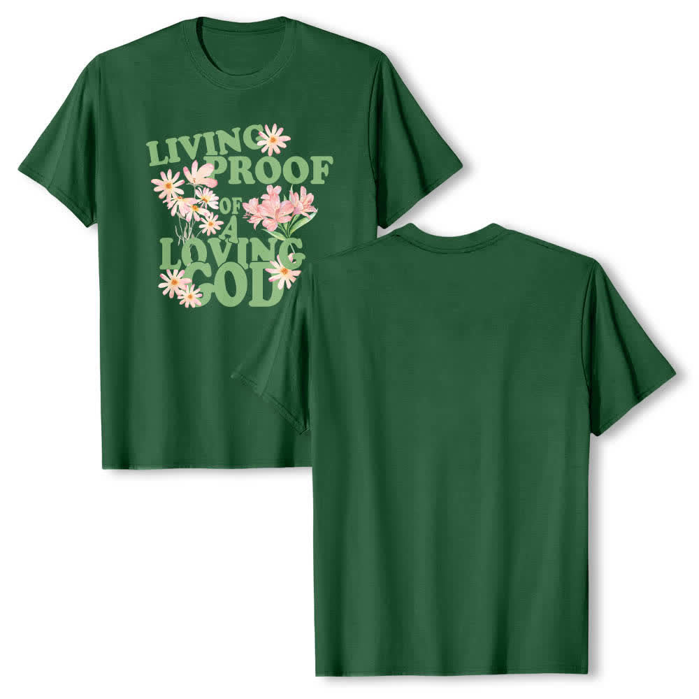 Christianartworkshop Klassisches T-Shirt mit doppelseitigem Blumendruck und dem Aufdruck „Lebender Beweis eines liebenden Gottes“. - Dunkelgrün - 2XL - image 9