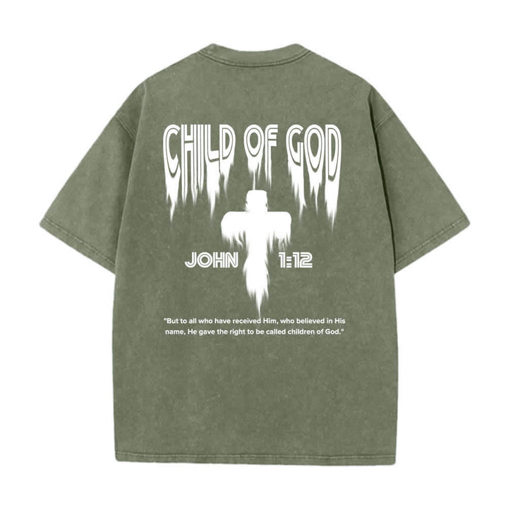 Christianartworkshop Doppelseitiges T-Shirt mit dem Aufdruck „Kind Gottes“ aus Johannes 1,12 im Used-Look - image 1