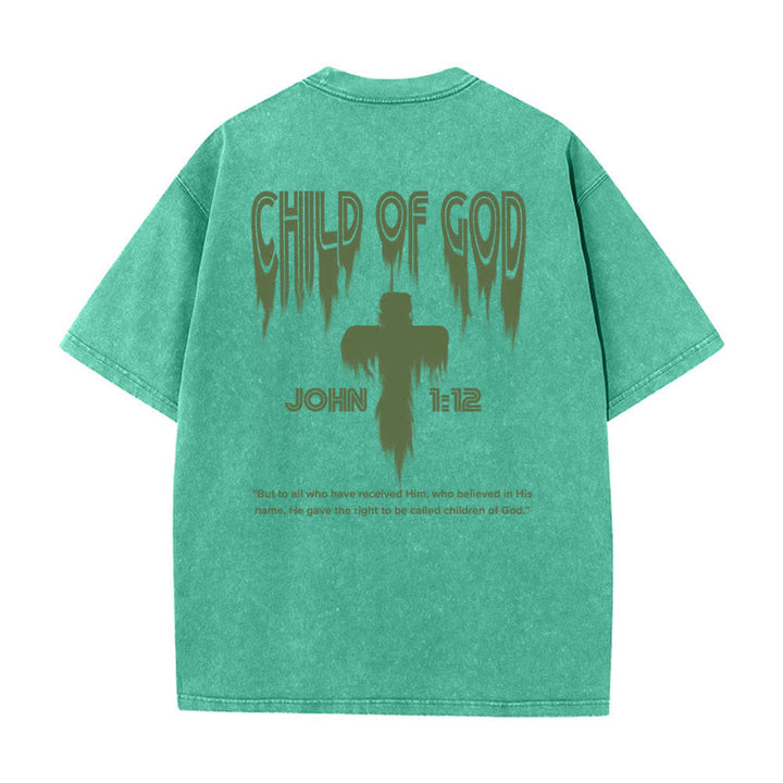 Christianartworkshop Doppelseitiges T-Shirt mit dem Aufdruck „Kind Gottes“ aus Johannes 1,12 im Used-Look - image 13