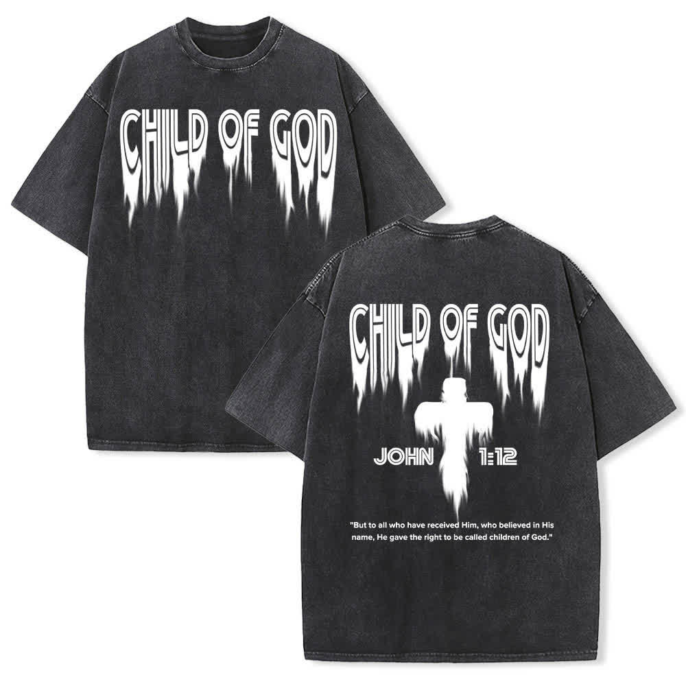 Christianartworkshop Doppelseitiges T-Shirt mit dem Aufdruck „Kind Gottes“ aus Johannes 1,12 im Used-Look - Schwarz - 5XL - image 15
