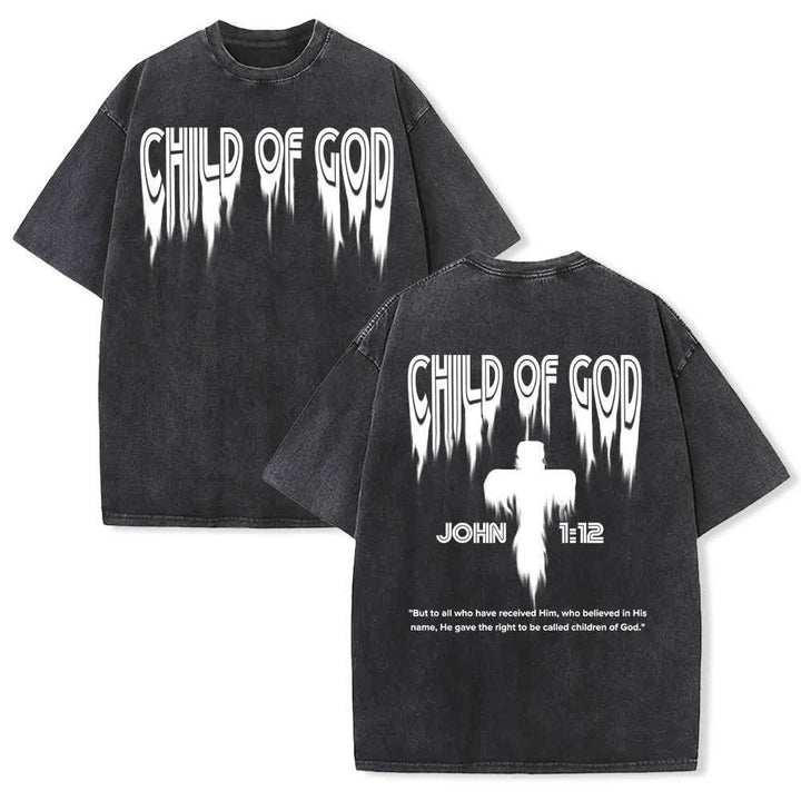 Christianartworkshop Doppelseitiges T-Shirt mit dem Aufdruck „Kind Gottes“ aus Johannes 1,12 im Used-Look - Schwarz - 5XL - image 15