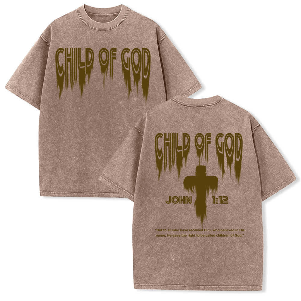 Christianartworkshop Doppelseitiges T-Shirt mit dem Aufdruck „Kind Gottes“ aus Johannes 1,12 im Used-Look - Braun - 5XL - image 6
